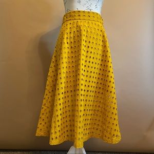 Yellow Vintage A-line Lace Dotted Skirt